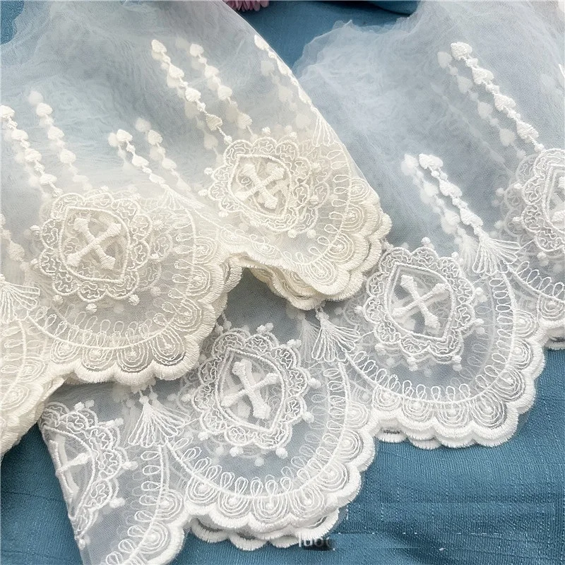 18cm France Style Apricot /White Wave Edge Mesh Flow Heart Falling Holy Cross Embroidery Lace Trim DIY Clothing Accessories X714