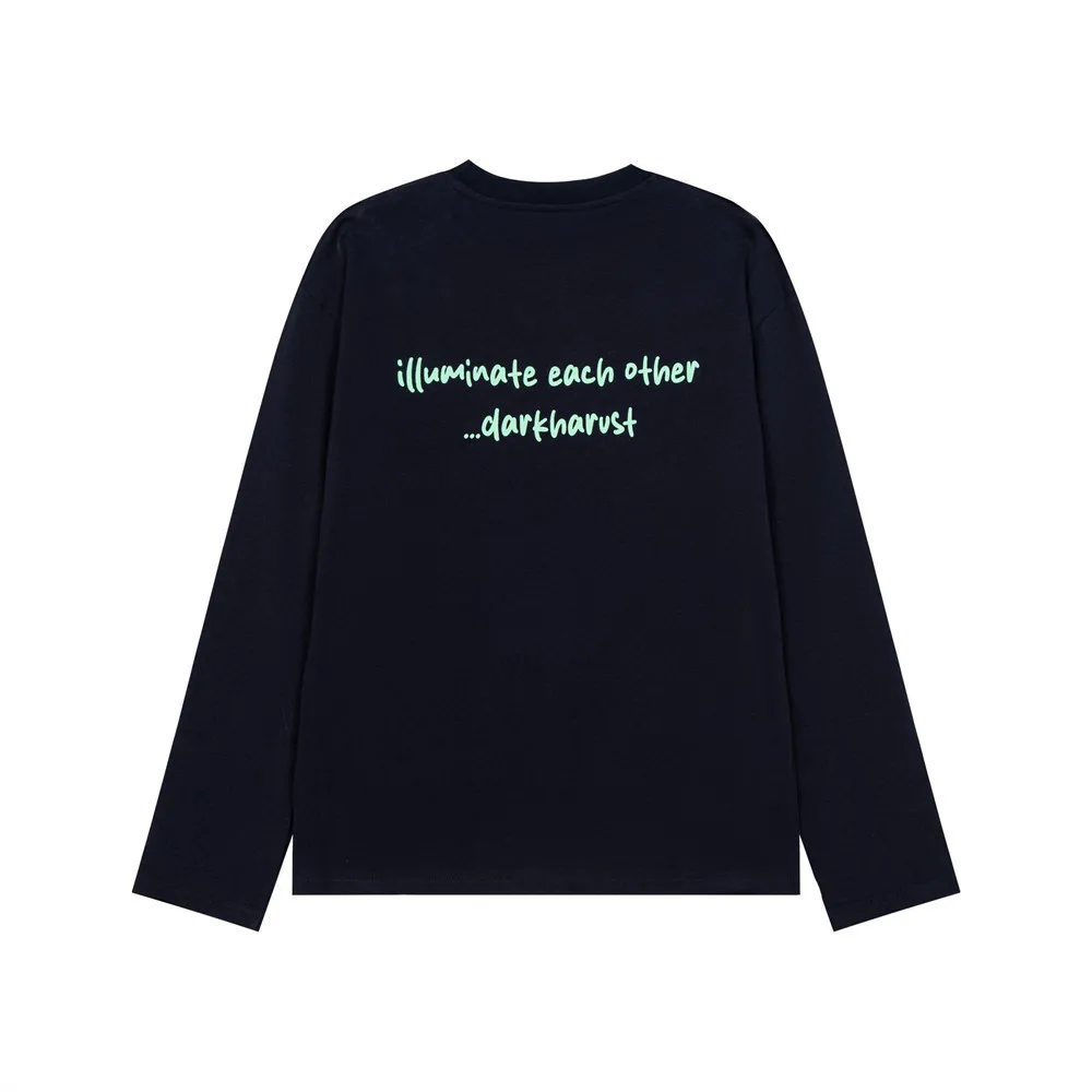 MWJLPWQ Letter-Print Long-Sleeve T-Shirt Round Neck Loose Fit Casual Style Suitable For Spring Autumn Men's Trendy Tops 17659