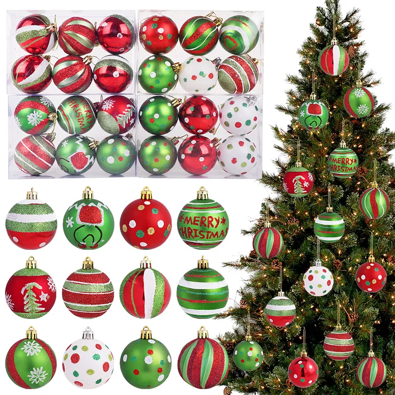 

6Pcs 6cm Red Green Christmas Balls Ornament Xmas Tree Hanging Pendants 2025 Christmas Decoration For Home New Year Party Gifts