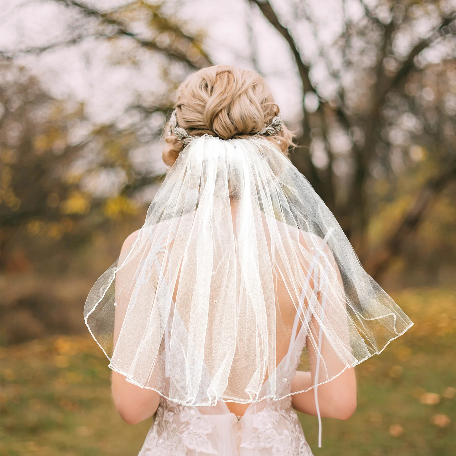 

Bridal Veil Short White Net Glass Diamond Soft Mesh Tulle Wedding Dress Veil Bride Bachelorette Party Lightweight Classic Hair