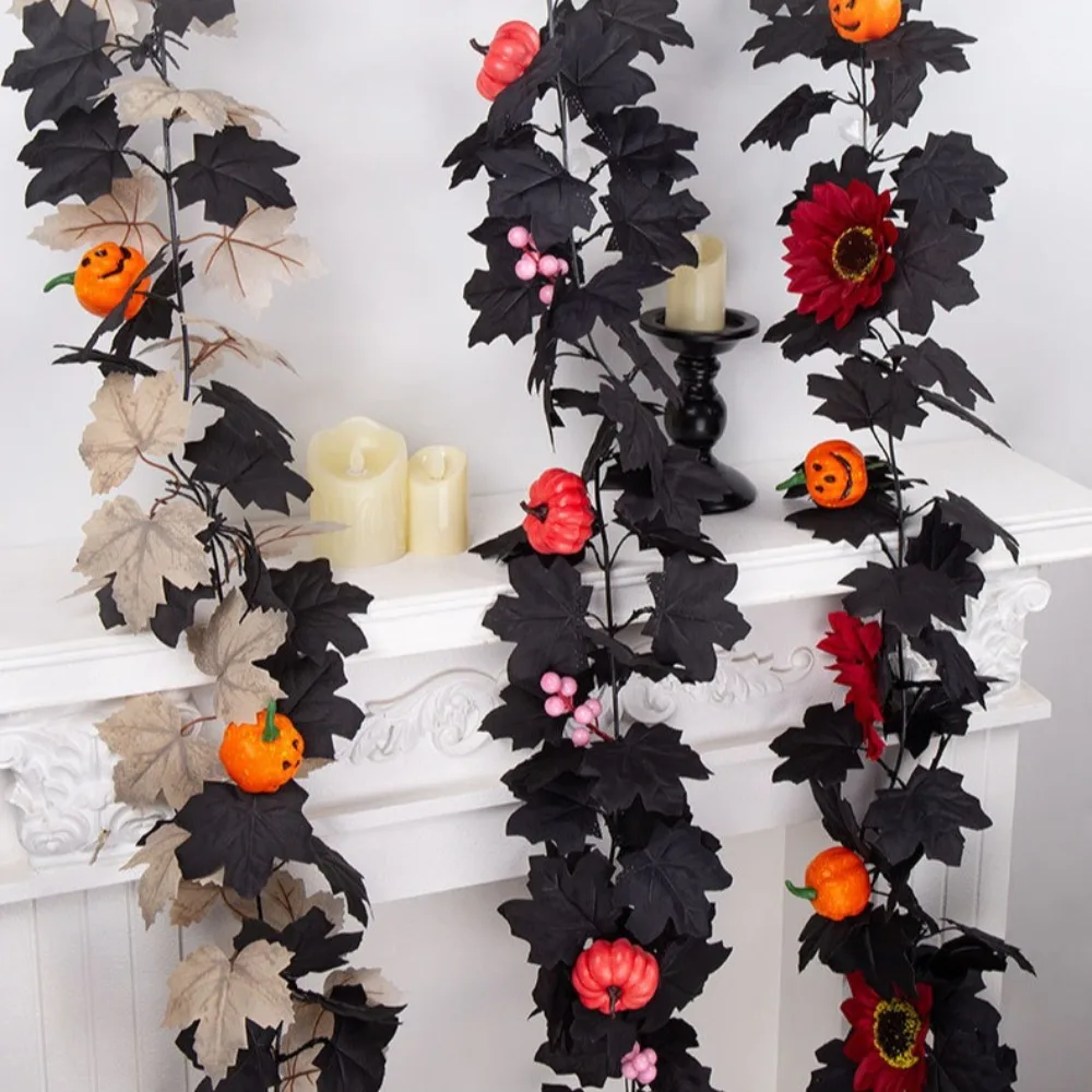 1Pcs Halloween Artificial Maple Leaf Garland 175cm Fall Autumn Fake Foliage Vine Hanging Ivy for Home Party Wall Fireplace Decor
