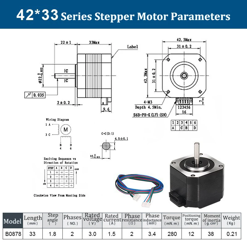 Motor paso a paso Nema 17 para impresora 3D, fresadora de grabado CNC, 2 fases de altura, 23/33/40/47/48/60mm, 42