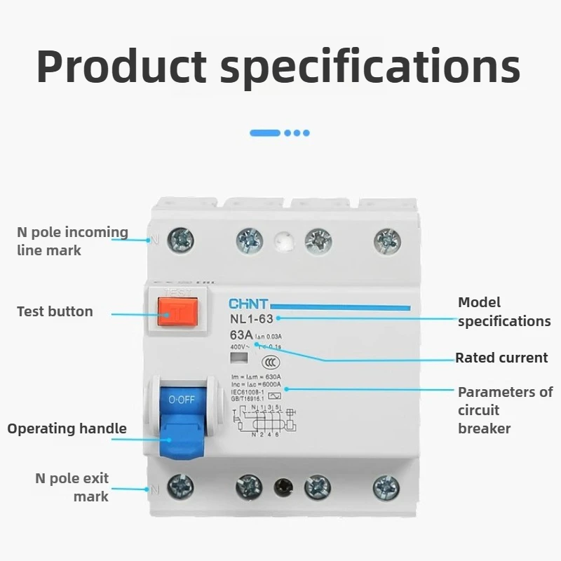 Chint NL1-63 Earth Leakage Protector Circuit Breakers 4P 25/40/63A Anti-Interference 30mA for Lighting/Power Circuits