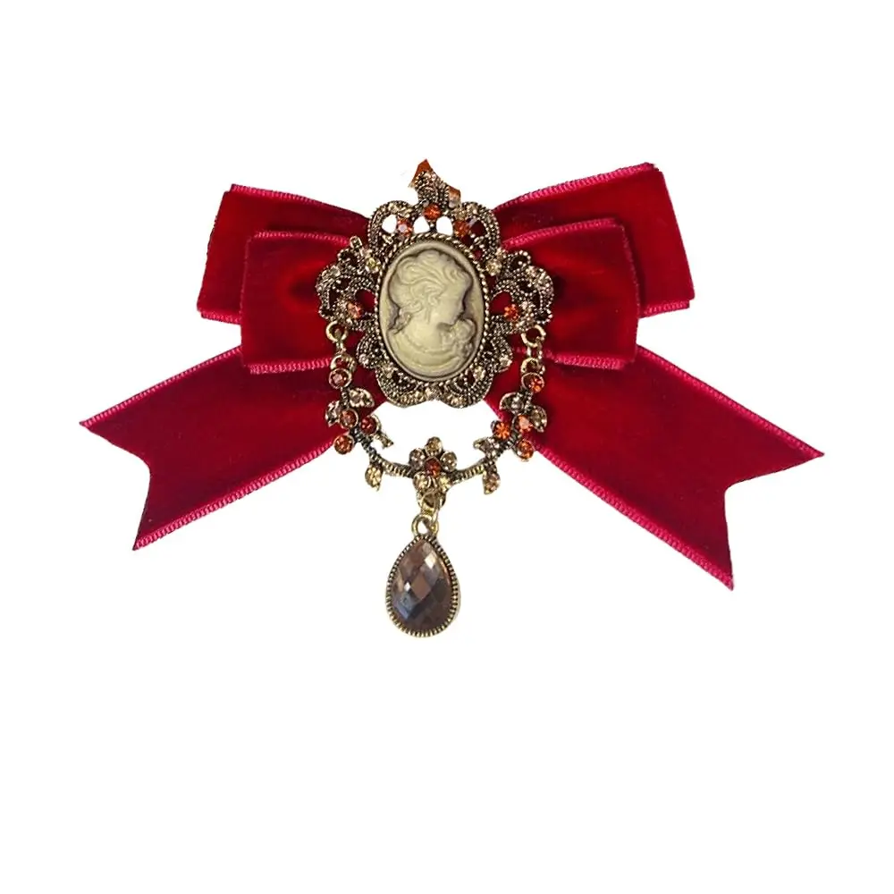

Винтажная брошь-камея в форме слезы с бантом для женщин, элегантная брошь-бант с стразами и бархатной лентой, булавка для лацкана