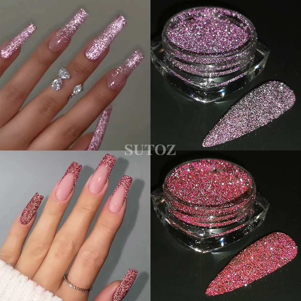 4 pz/set polvere per unghie Glitter riflettente argento Sparkle Flash Diamond Pigment Dust Sugar Effect Dip Powder Manicure Decoration