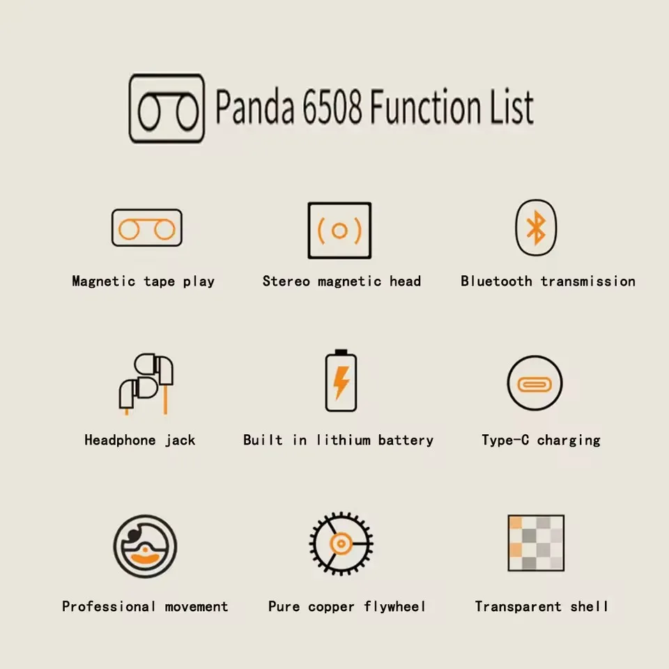 مشغل كاسيت ستيريو باندا 6508 مشغلات ريترو مشغل واحد شفاف محمول وكمان هدايا مخصصة #6
