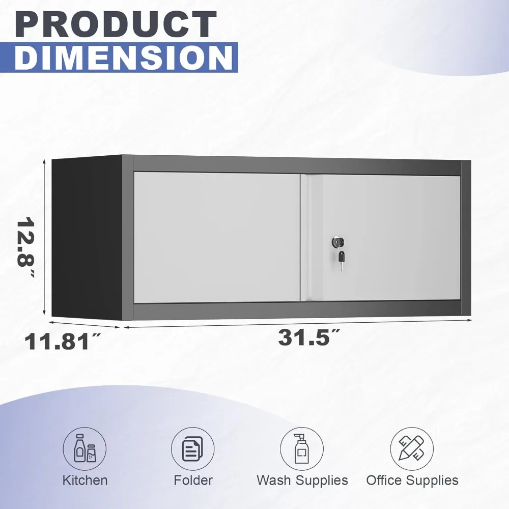Шкаф с металлическим замком, настенное крепление для гаражного шкафа высотой 12,8 дюйма, стальное хранилище с дверцами и полками, плавающая организация хранения для