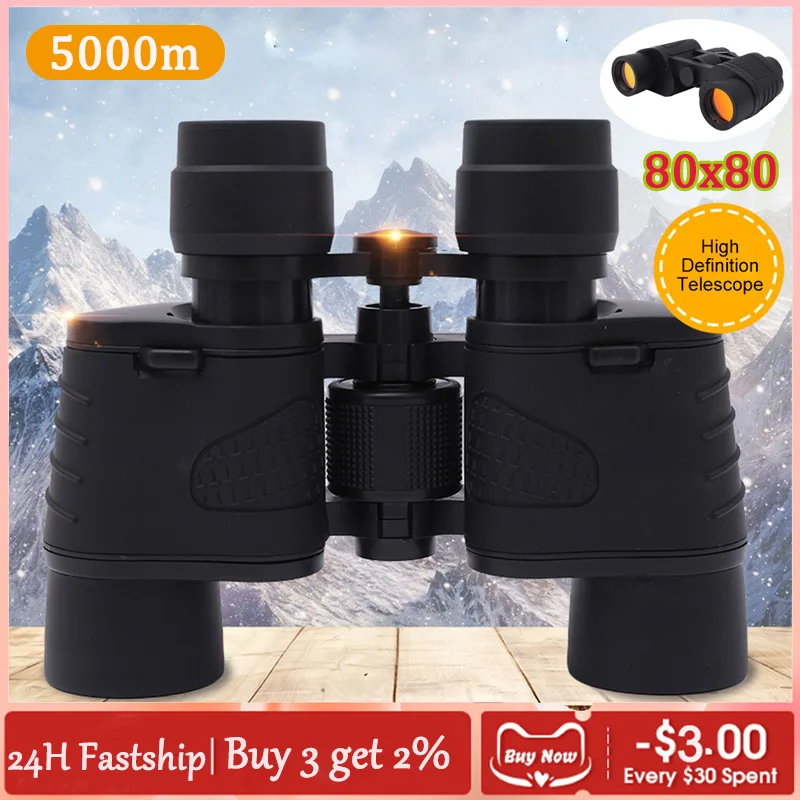 80x80 Powerful Binoculars High Clarity Optical Glass Hd Binocular Telescope Low Light Night Vision For Outdoor Hunting