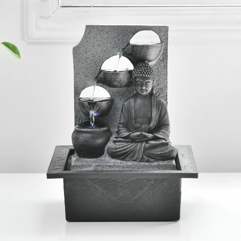 

Buddha Tabletop Waterfall Fountain Lucky Fengshui Meditation Relaxing Indoor Decoration, Indoor Water Fountain with LED Lights