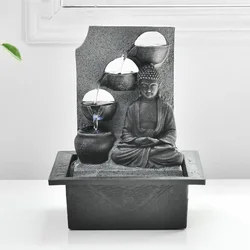 Buddha Tabletop Waterfall Fountain Lucky Fengshui Meditation Relaxing Indoor Decoration, Indoor Water Fountain with LED Lights