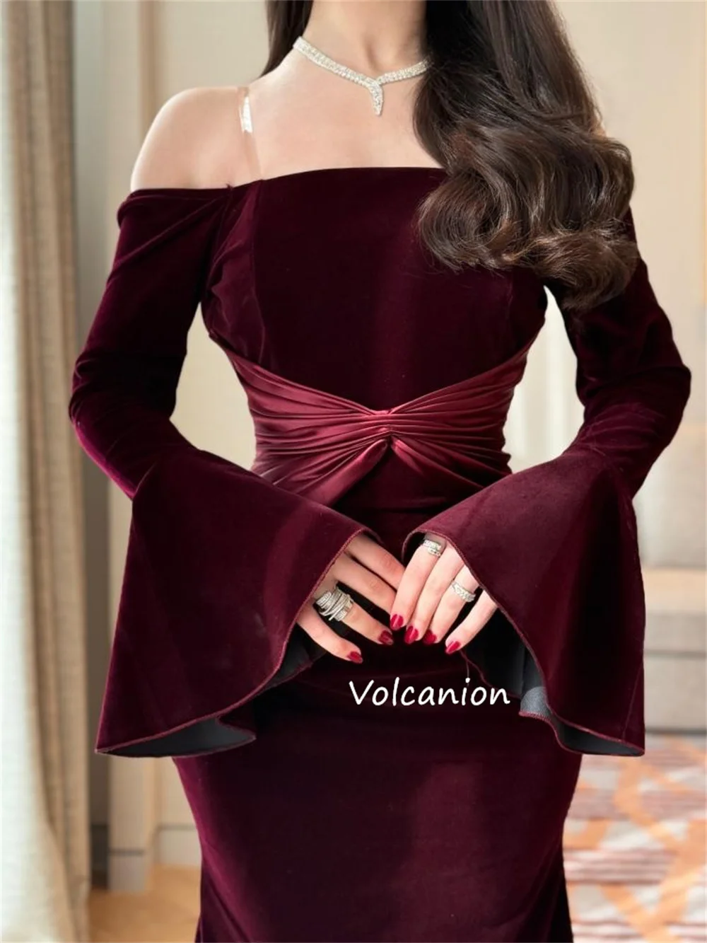 Sukienki midi na zamówienie, formalne, welurowe, plisowane, o kroju syreny, z odkrytymi ramionami, na specjalne okazje, moda quinceañera, formalne.