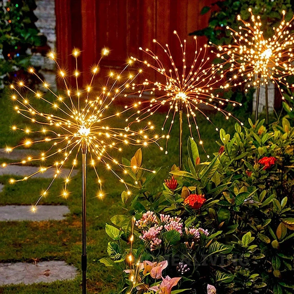 Solar Garden Lights Outdoor Waterproof LED Firework Lamps for Fowerbed Garden Home Tree Flower Xmas