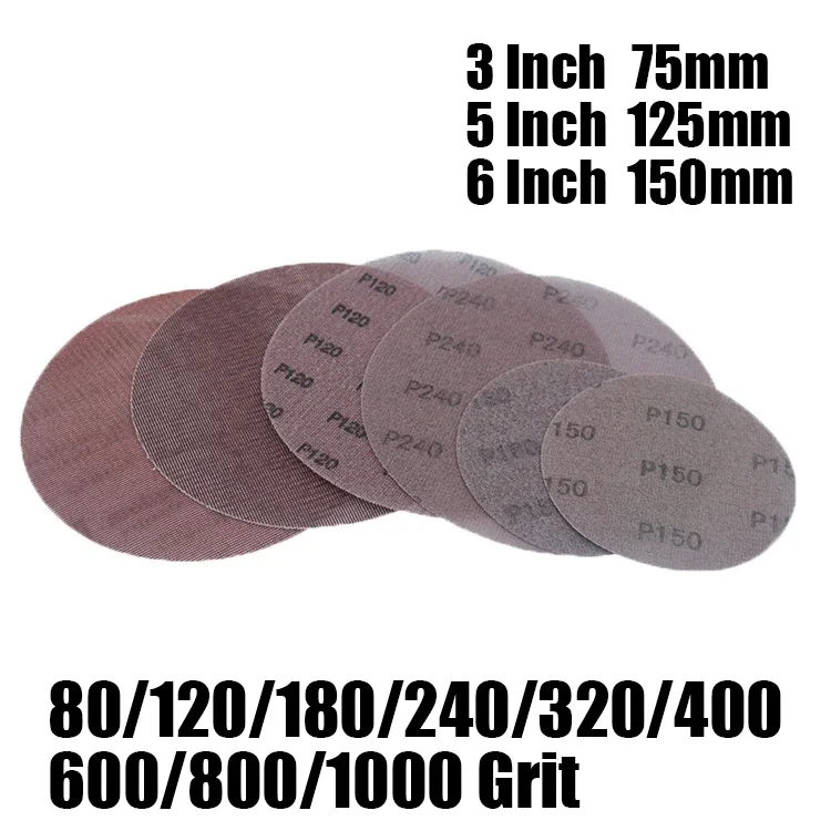 75/125/150mm Dry Sanding Discs Hook & Loop Mesh Sandpaper 80-1000 Grit