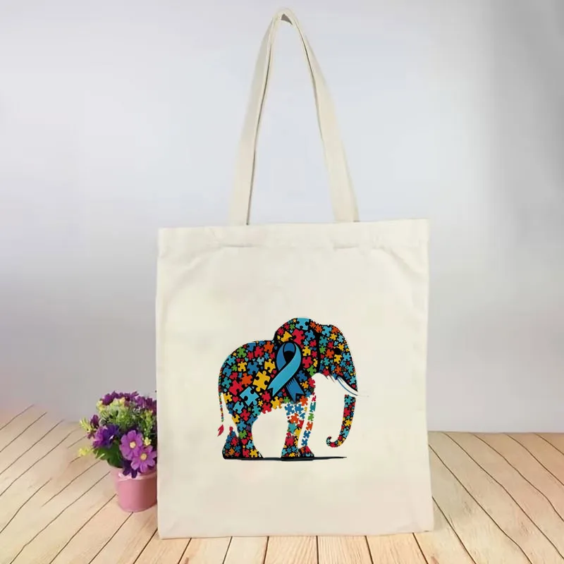 1 Printed Canvas Bag, Multicolor Puzzle Elephant Heart Unisex Breathable Trucker Driver Portable White Crossbody Bag with Closur