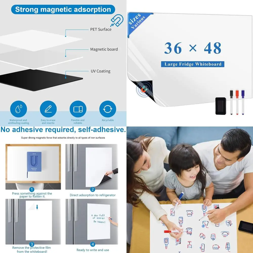 

Large 36 x 48 Magnetic Dry Erase Board for Kitchen, Family Planner, Includes Markers & Eraser