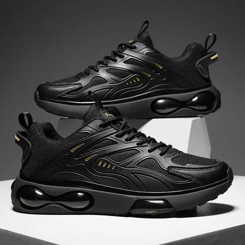 

Men Casual Shoes Flat Breathable Non-slip Sneakers Male Hard-Wearing Light Mesh Lace Up Sports Low Top Black Running Thick Sole