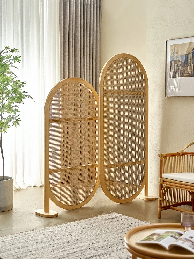 Rattan screen partition removable household porch entry blocking ash wood simple seat