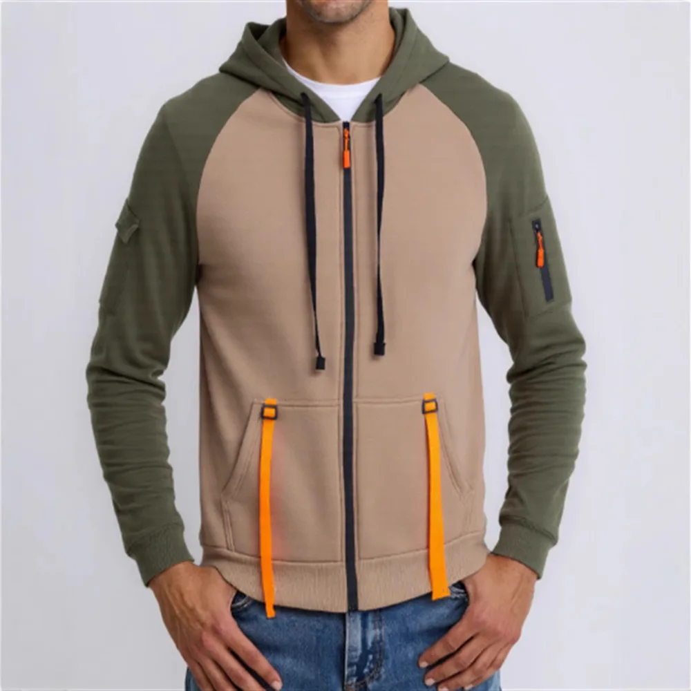 2025 primavera e outono novo estilo simples zíper com capuz casual personalizado moletom masculino solto