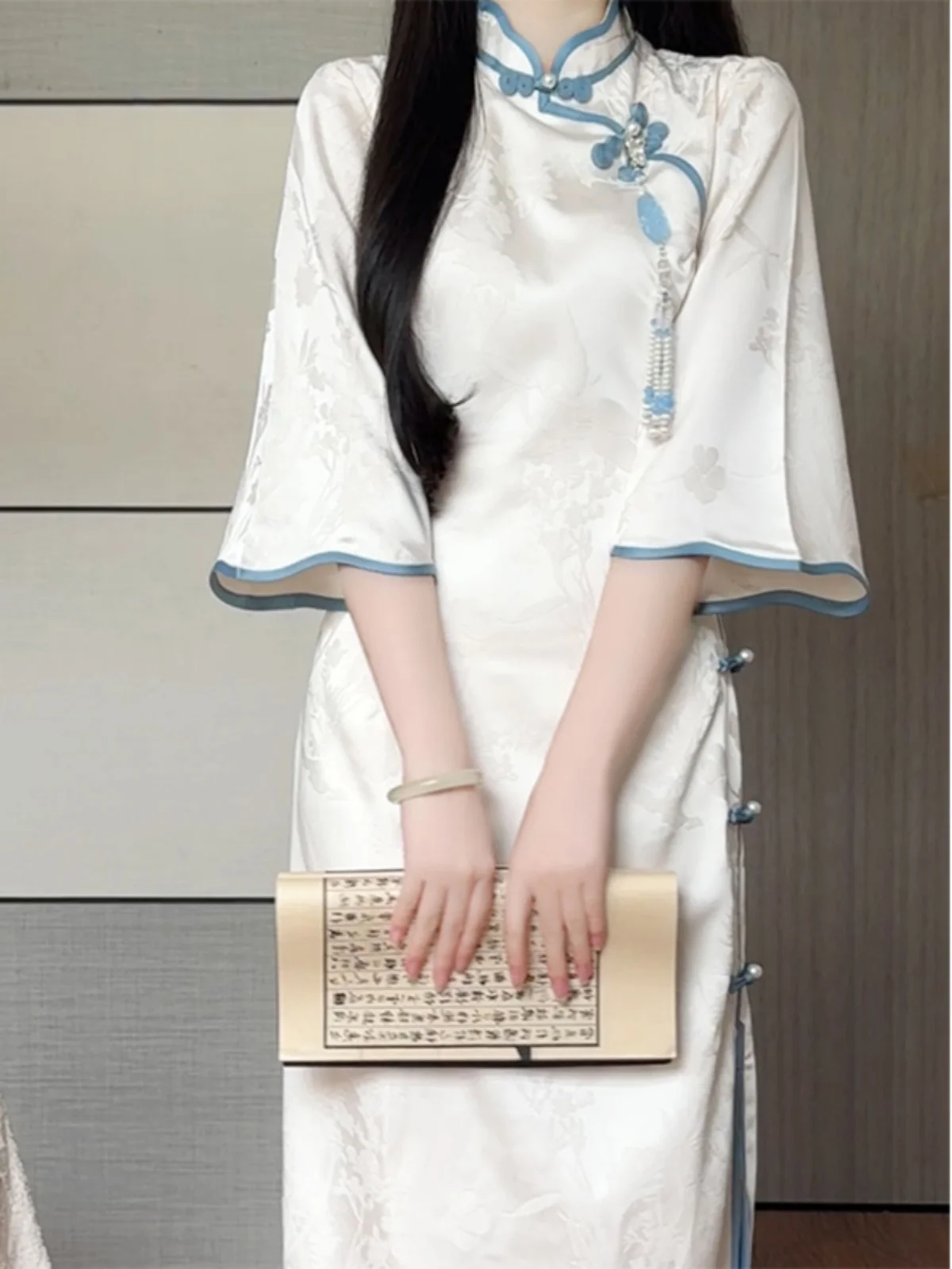 Vintage Women Qipao Dress Stand Collar Short Sleeve Slimming Girl's Chinese Traditional Party Dress Summer