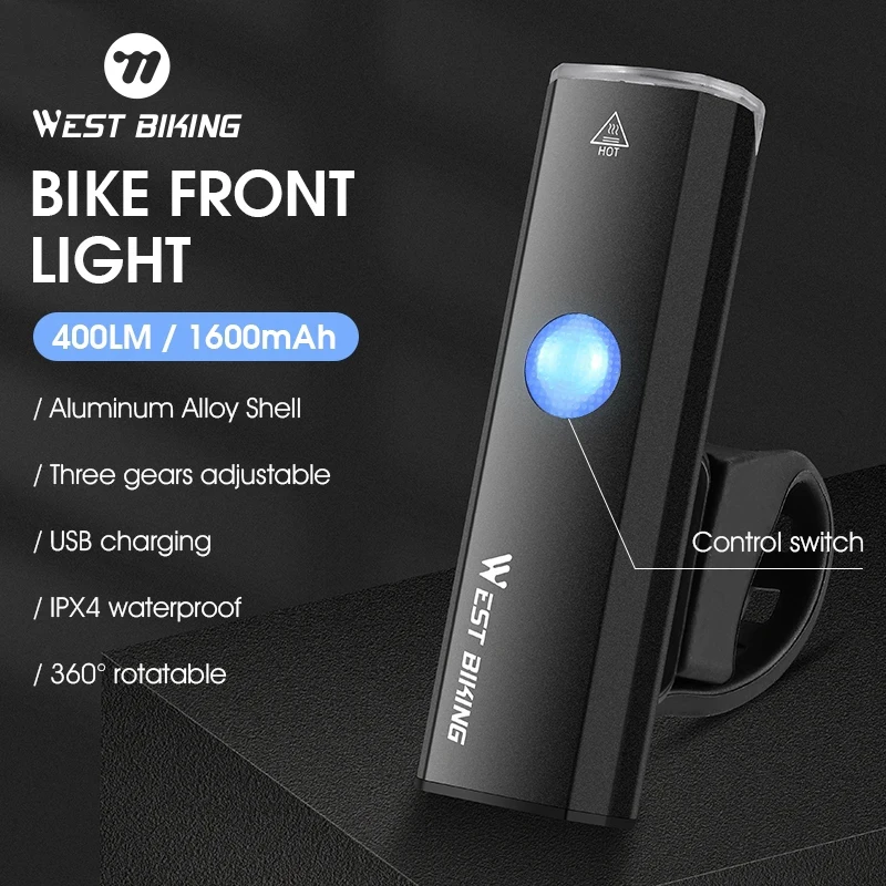 WEST BIKING Bicycle Light Front IPX4 Waterproof USB Rechargeable MTB Road Cycling Lamp Headlight Flashlight Bike Accessories