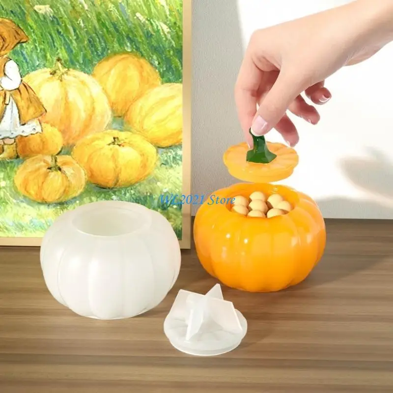 

G5GC Pumpkin Jar Resin Mold Storgae Box with Lid Silicone Molds Storage Container DIY Crystal Epoxy Mould Jewelry Making