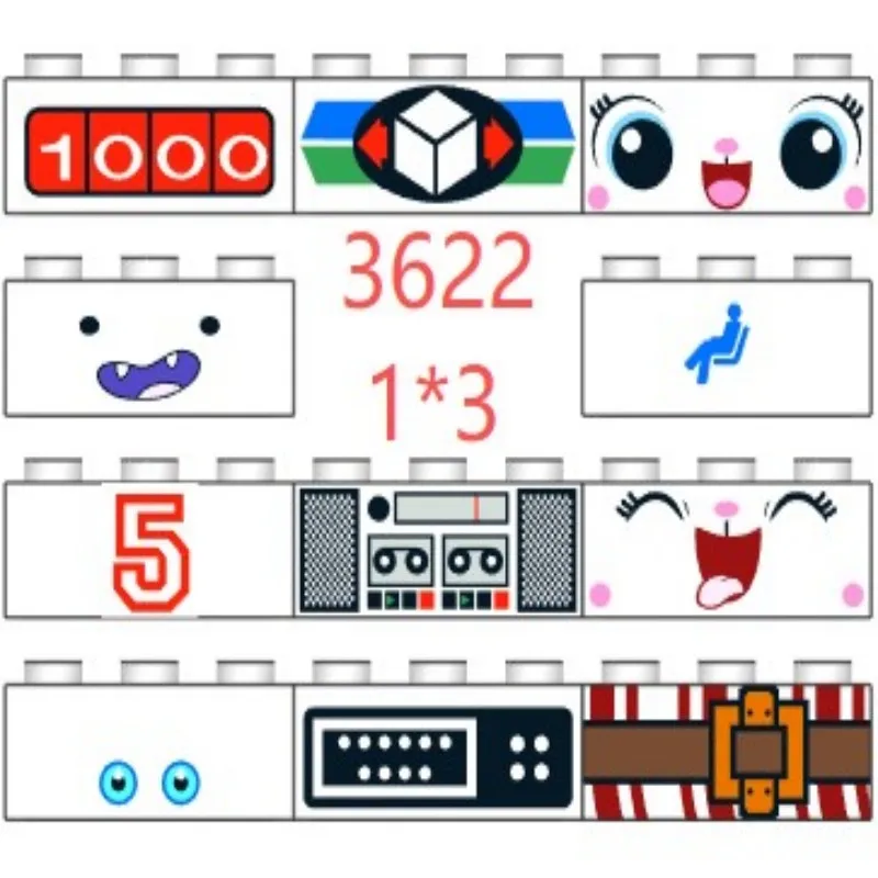 10pcs Building block 3622 printing piece with interchangeable base color, customized pattern, cute expression, radio