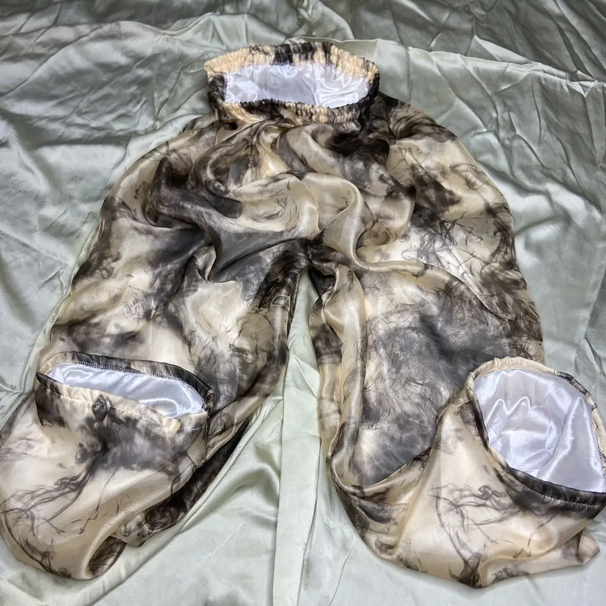 Voile outside ice silk Inside glossy pajamas pants Men sleeping plus size straight loose trousers