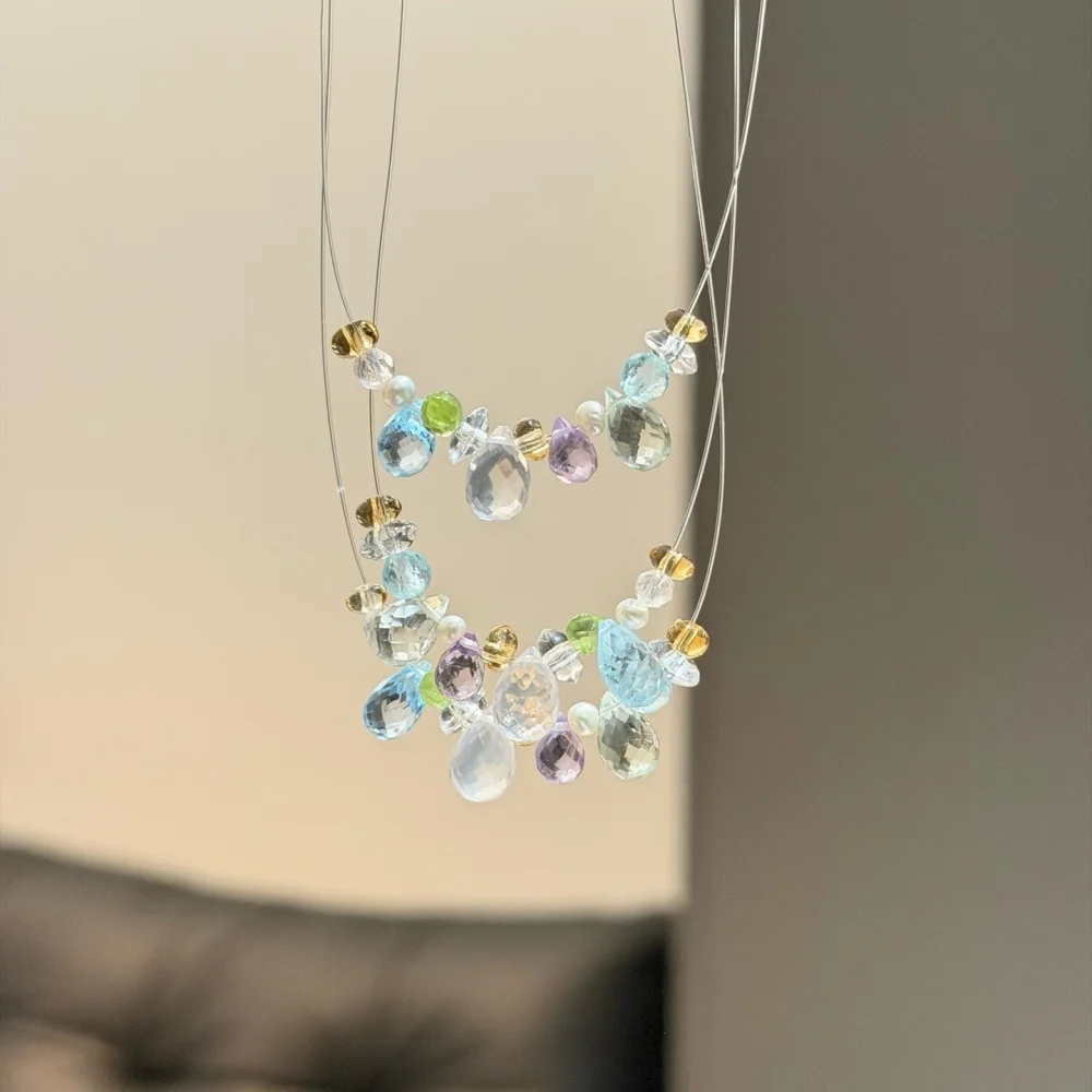 Natural Amethyst Clear Quartz Diversity Necklace String Charms Handmade Fortune Energy Mineral Woman Amulet Jewelry Gift 1PCS