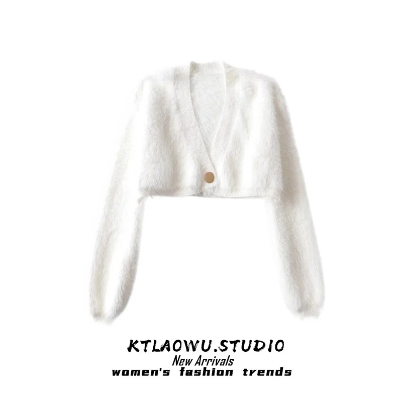 Dames Harig Vest Jas V-hals Losse Warmte-dragende Lange mouwen ort Sle Pure Kleur Woon-werkverkeer Patroon Eén knop