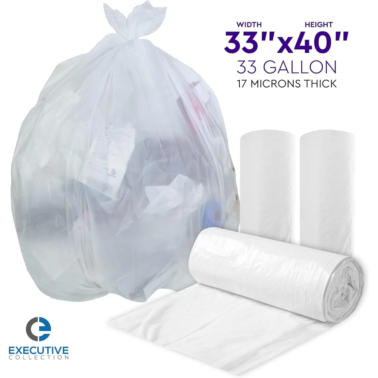 33 Gallon Trash Bags - 250 Count - 33