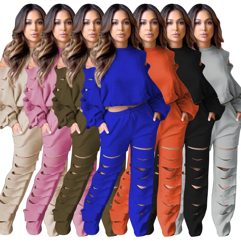 

Женский спортивный костюм, толстовка, топ, прямые брюки, комплект из 2 предметов, осенний спортивный костюм, брюки на шнуровке с отверстиями, спортивная одежда, наряды