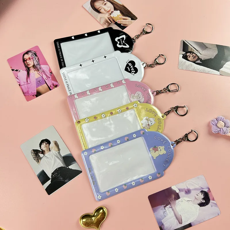 New Cute Cartoon Photo Card Holder 3 inch Decorative Idol Photo Album Protective Sleeves Kawaii Kpop Stationery Pendant Keychain