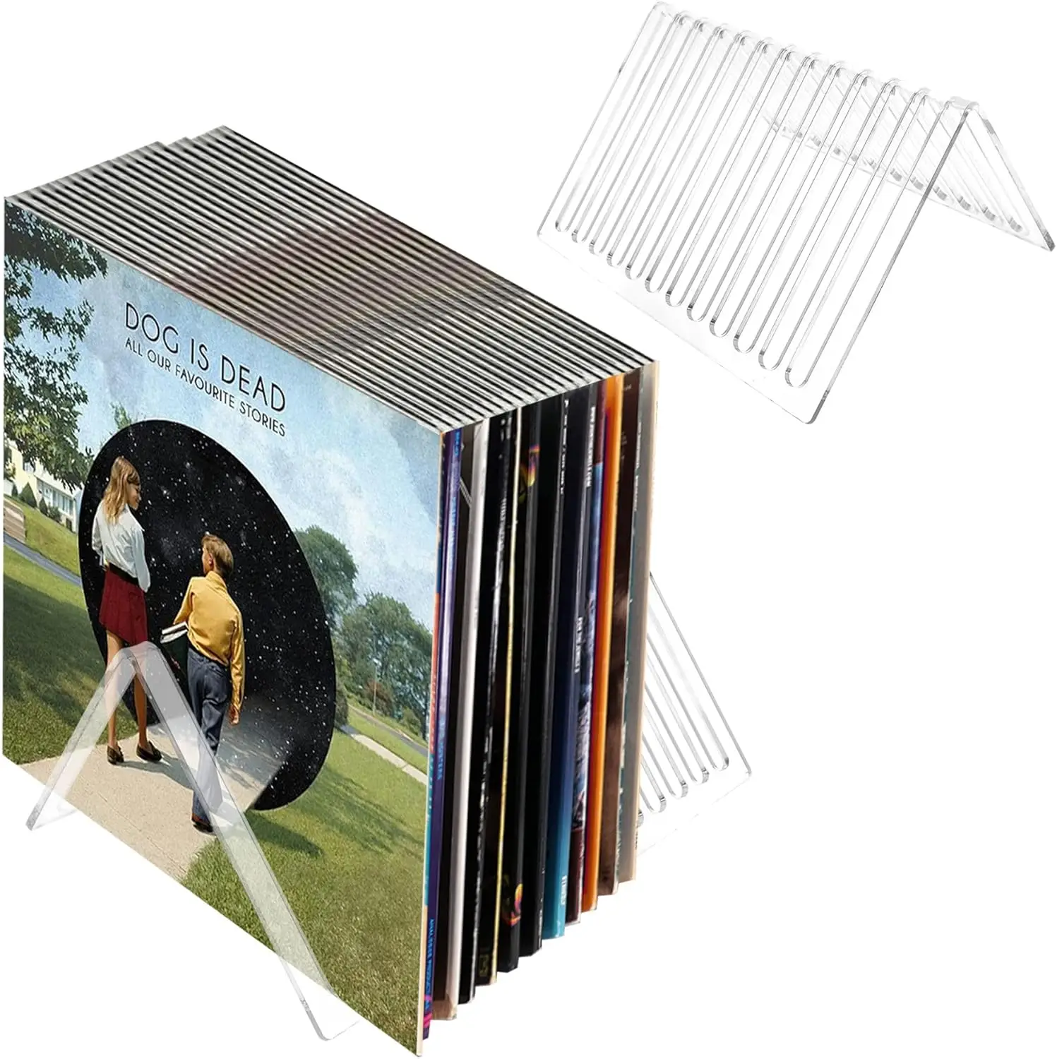 

2 Pack Clear Acrylic Triangle File Holder for Vinyl Records, Albums, CDs, and Magazines with 12 Slots