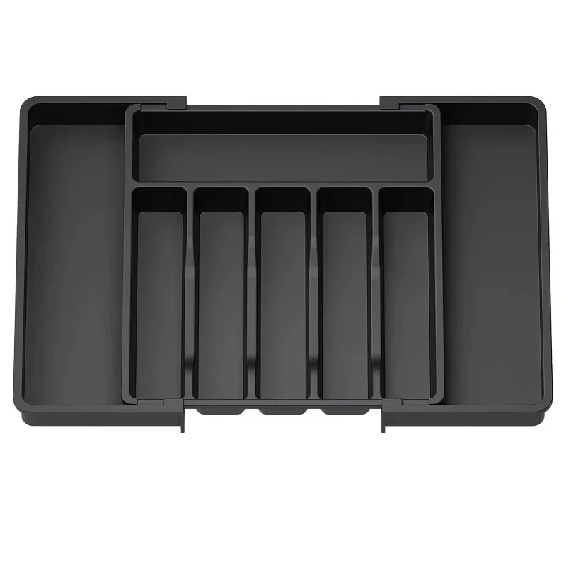 1 Pcs Expandable Cutlery Drawer Organizer Adjustable Storage Tray Divider for Kitchen Knives Spoons Tableware Space Saving Black