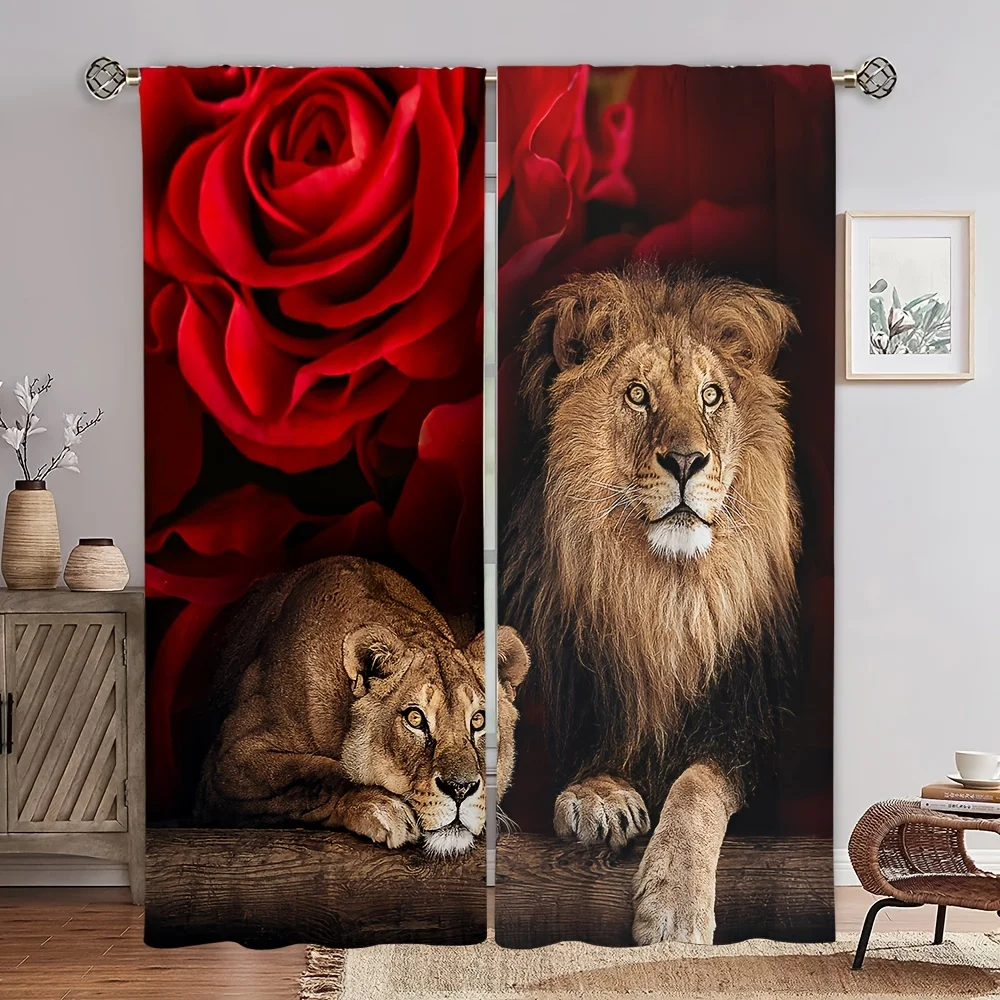 

Red Rose Flower Lion Tiger Animal Leopard Window Curtains Blinds For Living Room Kids Bedroom Bathroom Kicthen Door Home Decor