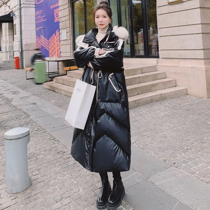 Winter European Style New Women's Down Cotton Jacket Loose Hooded Windproof Oversized Long Parka Jacket
