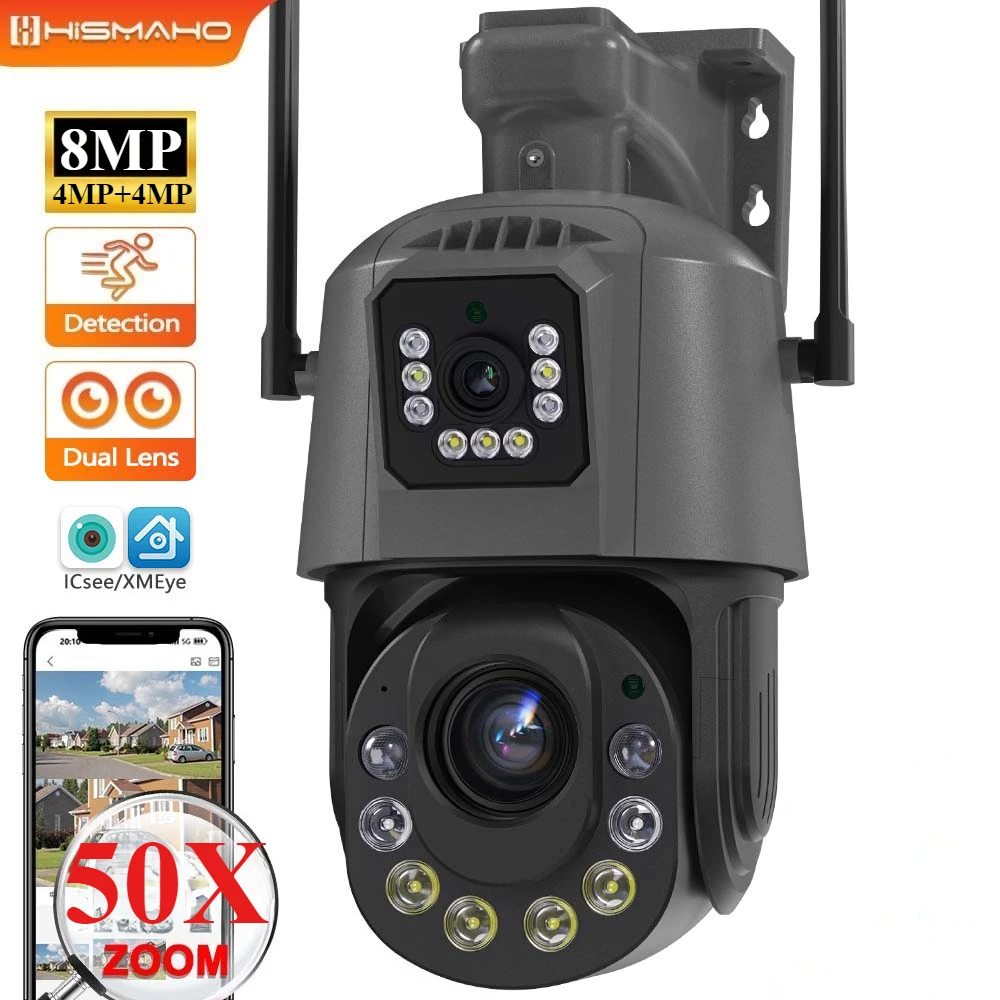 

Камера безопасности ICsee, 8 МП, 4K, Wi-Fi, двойной объектив, 50-кратный зум, наружная защита, IP-камера, PTZ, видеонаблюдение, обнаружение движения, NVR