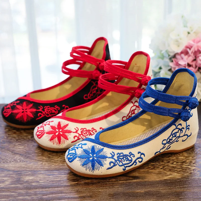 Comemore Chinese Red Cloth Shoes Embroidered Traditional Craft Shoes Low Heel Dance Flats 2023 Comfortable Flat Beef Tendon Sole