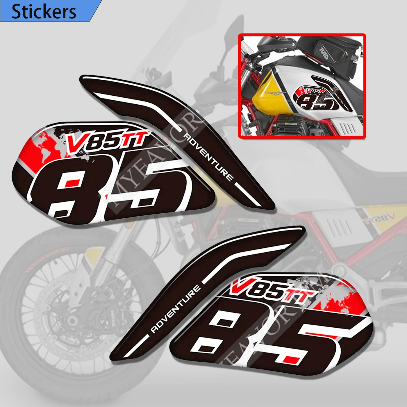 

For Moto Guzzi V85TT V85 TT Tank Pad Gas Fuel Oil Decals Wind Deflector Trunk Protection Decals Luggage Cases Emblem Logo