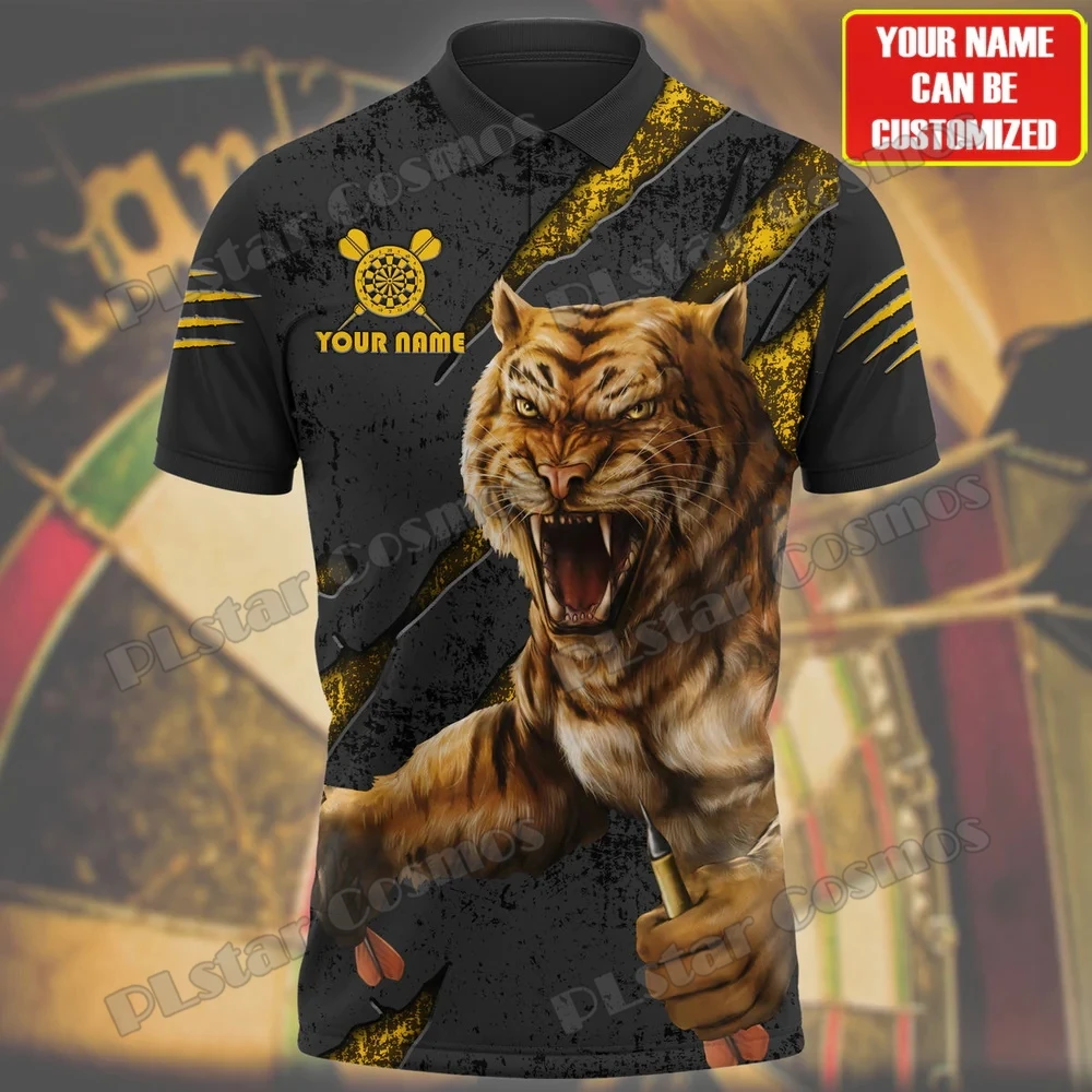 

Personalized Name Tiger Darts Pattern 3D Printed Men's Polo Shirt Summer Street Casual T-shirt shirt Gift for Darts Player WK56