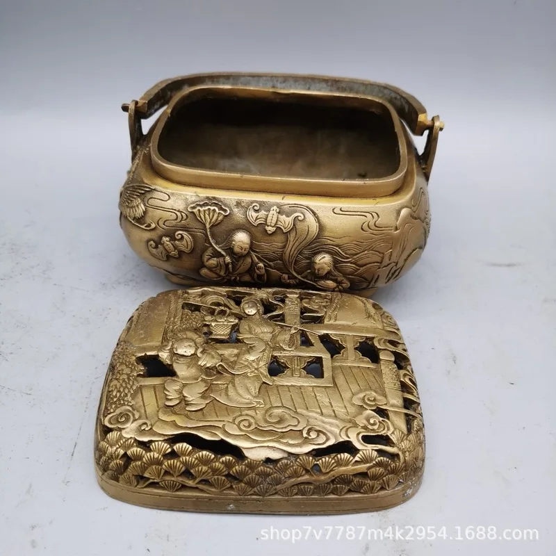 Antique-style brass craft -held embossed incense burner and hand warmer home decoration ornament