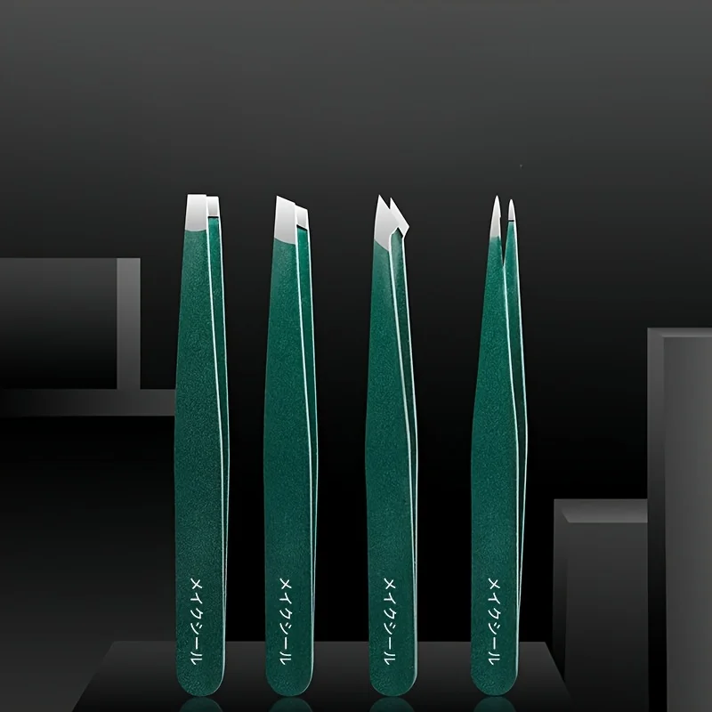 4 قطعة ملاقط من الفولاذ المقاوم للصدأ الدقة لشعر الحاجب إزالة شعر الوجه جبيرة الرؤوس السوداء مائل تلميح زاوية تلميح وأشار Ti