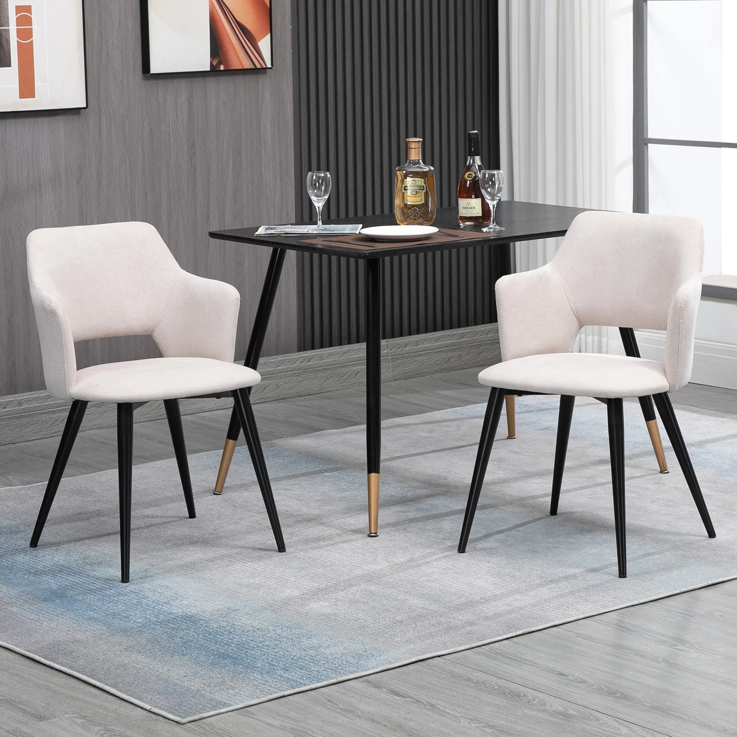 MEUBLES COSY Juego de 2 sillas de comedor escandinavas con patas de metal suave para salón y cocina Beige 47x48x80 cm