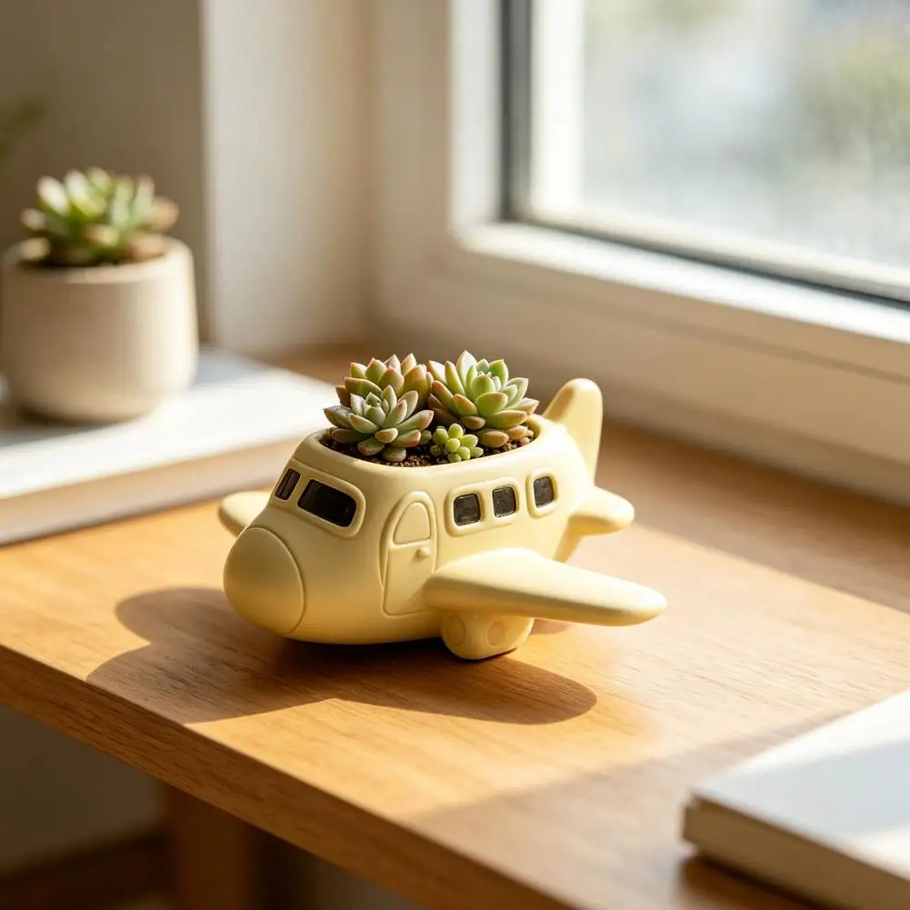 Succulents Pot Smooth Surface Planter Cute Airplane Succulents Planter Decorative Desktop Plant Pot Fun Camera Cactus for Small