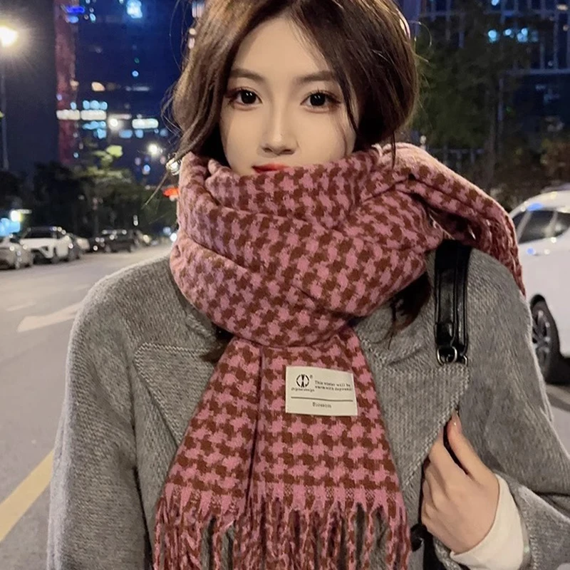 Winter Scarf Classic Plaid Tassels Long Scarf Women Thicken Warm Classic Check Shawls Fashion Soft Long Tassel Shawl Plaid Scarf