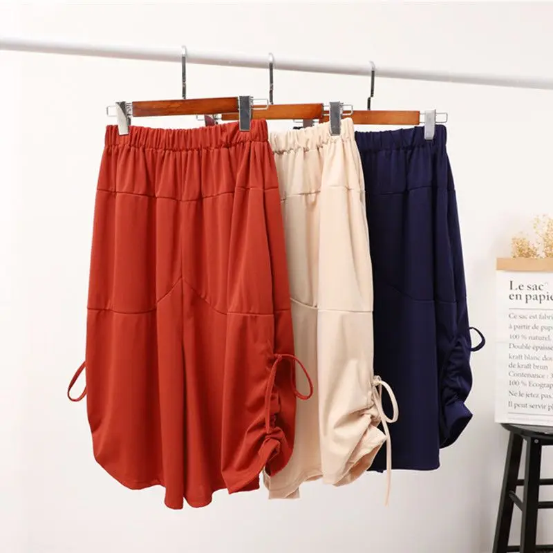 Oversized Women Clothing Summer Loose Shirring Solid Color Elastic Waist Harem Ladies Fashion Loose All-match Pocket Trousers