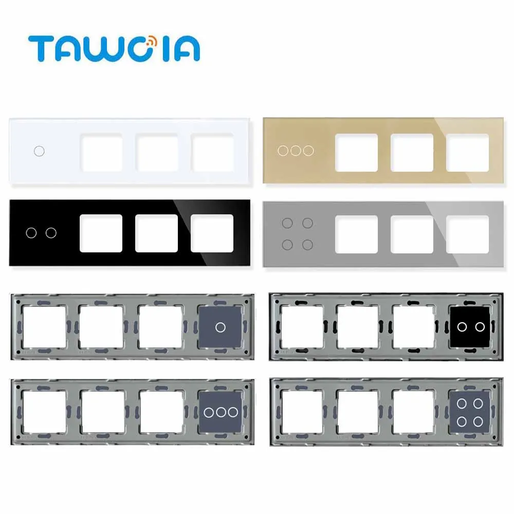 TAWOIA 299mm Glass Frame Quadruple Combination Tempered Glass With Metal Frame For Wall Switch Power Socket Function Part DIY