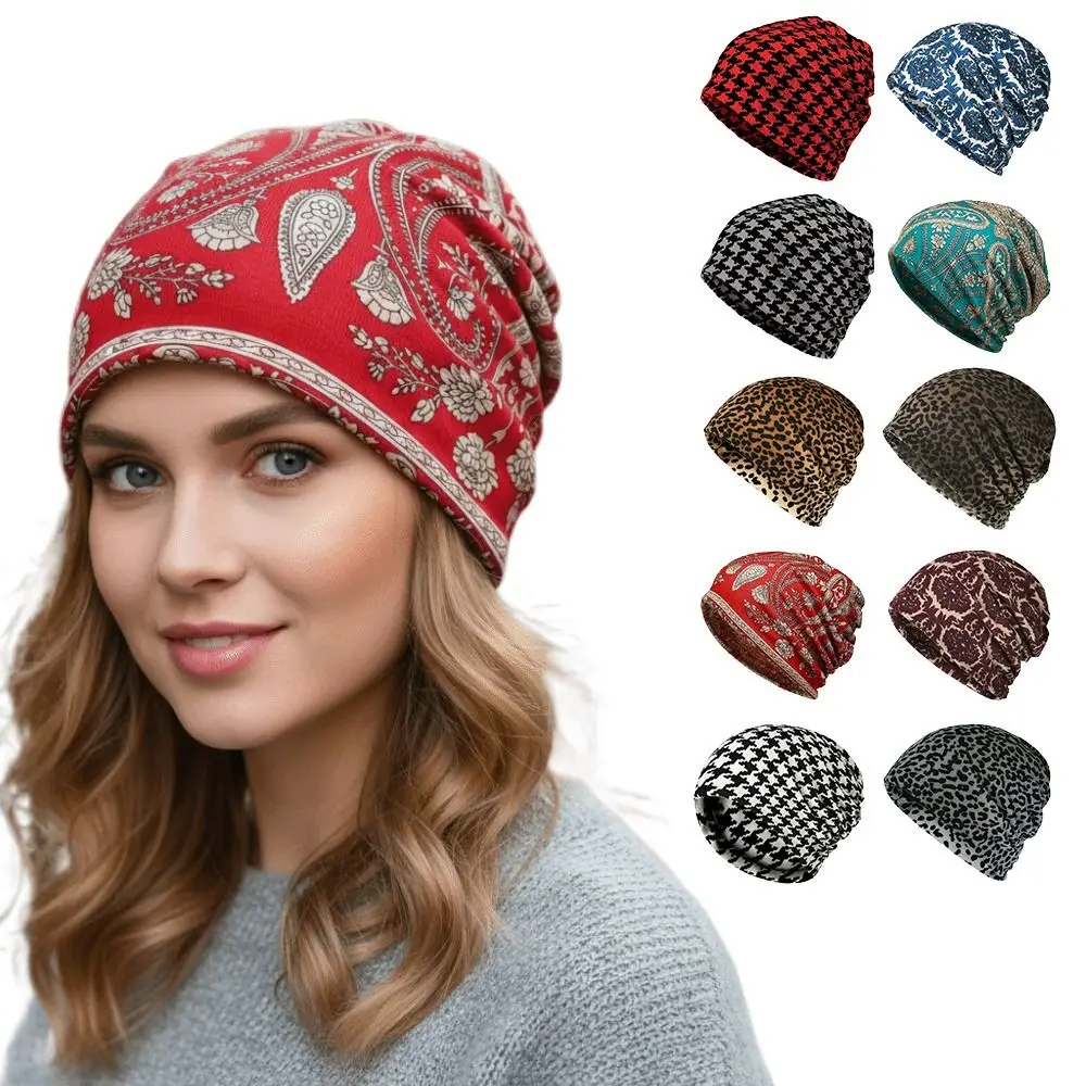 Contrasting Colors Pullover Hat Plaid Print Scarf Pullover Hat Casual Hedging Cap Multifunctional Keep Warm Women's Pile Hat