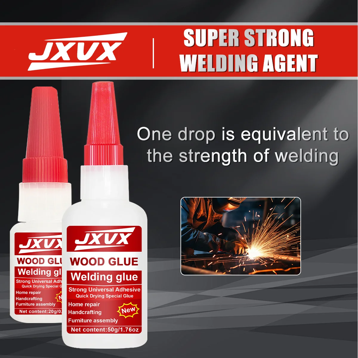 JXVX 50 جرام من الغراء الفائق القوة الأصلي النقي لللحام الزيتي الشفاف العالمي غير الملطخ للبقع لاصق إصلاح فوري قوي للغاية لاصق سريع فائق القوة.