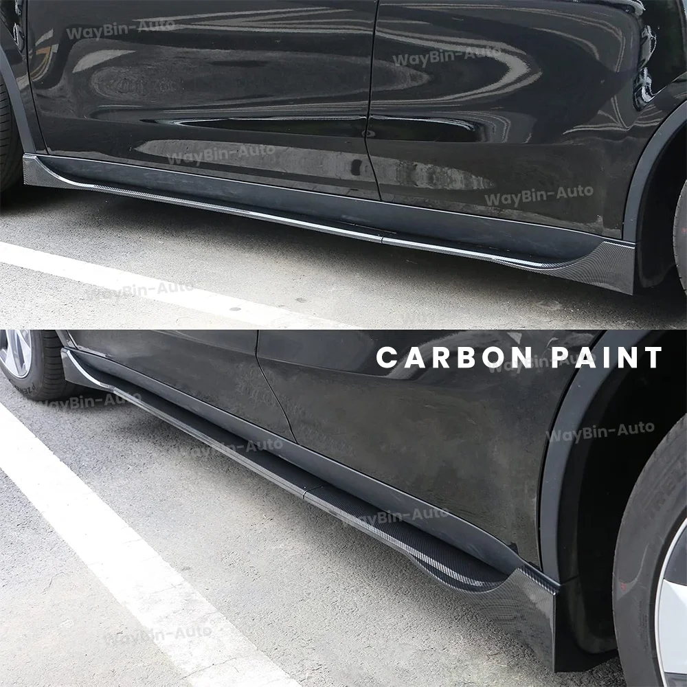 Side Skirts For 2017-2023 Tesla Model 3 Y, Model 3 Highland Carbon Fiber Print Style ABS Plastic Side Skirt Extension Splitter